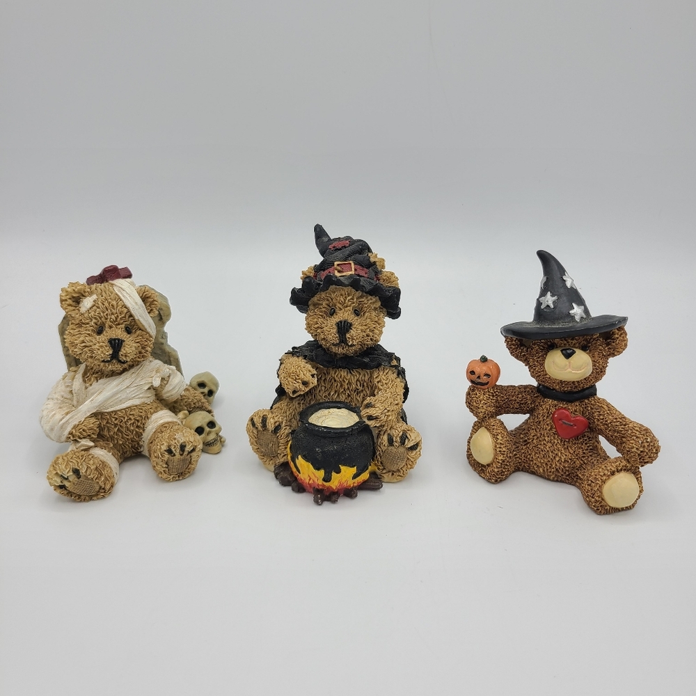 Halloween Resin Bear Figurines Mummy Witch Sorcerer Kurt Adler Lot Set of 3